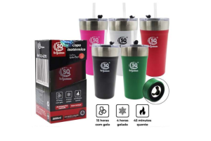 COPO ISOTERMICO C/TAMPA E CANUDO GELADO E QUENTE