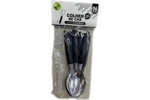 HM353 COLHER CHA CABO PLAST PRETO 6 PCS