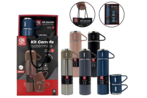 KIT GARRAFA ISOTERMICA INOX 500 ML COM 3 XICARAS